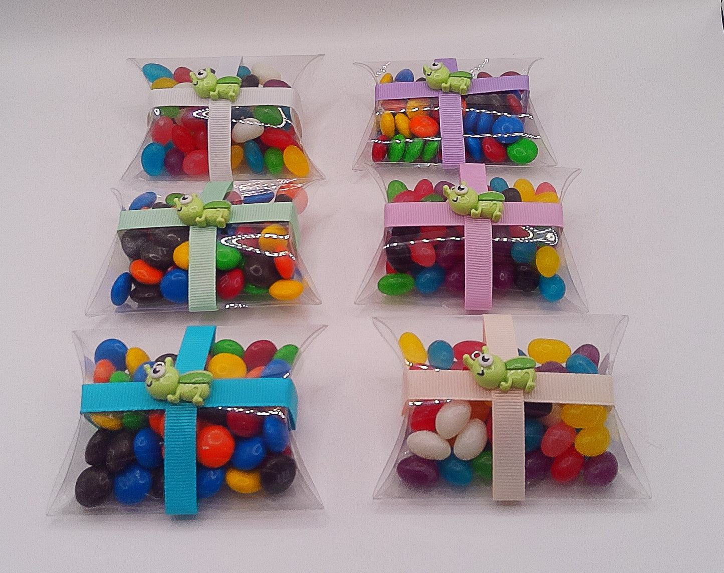 Cricket charm and clear pillow shaped box filled with lollies