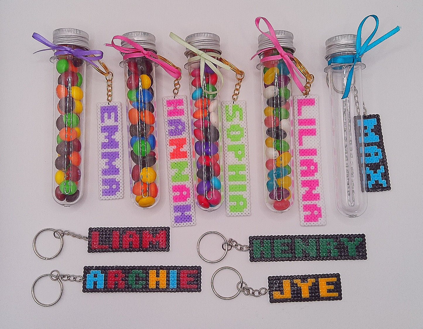Personalised keychain with tube of lollies