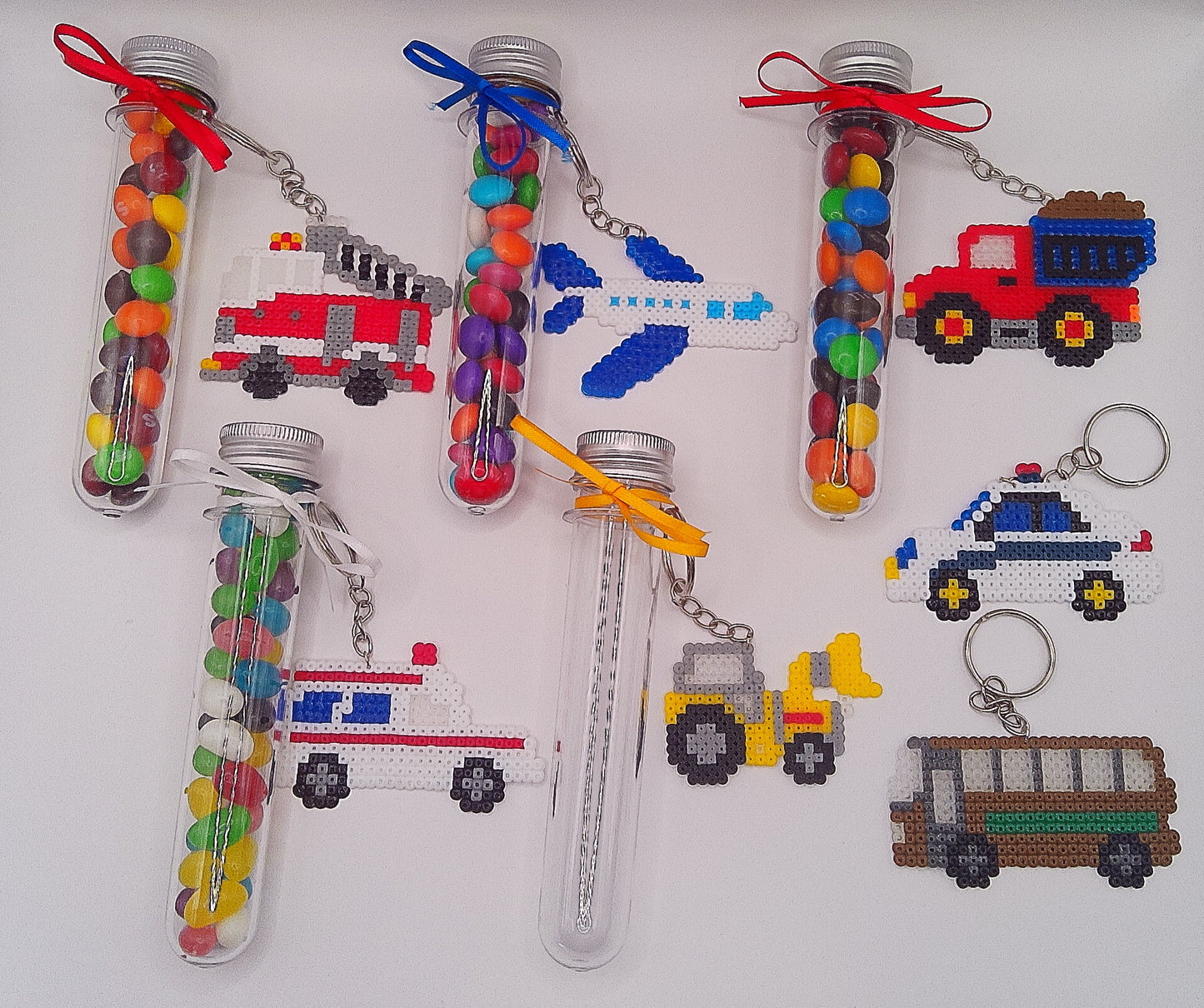 Trucks, Cars & Planes Keychain with tube of lollies