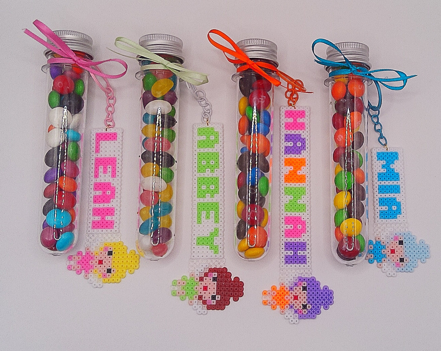 Personalised Fairy Keychains with tube of lollies