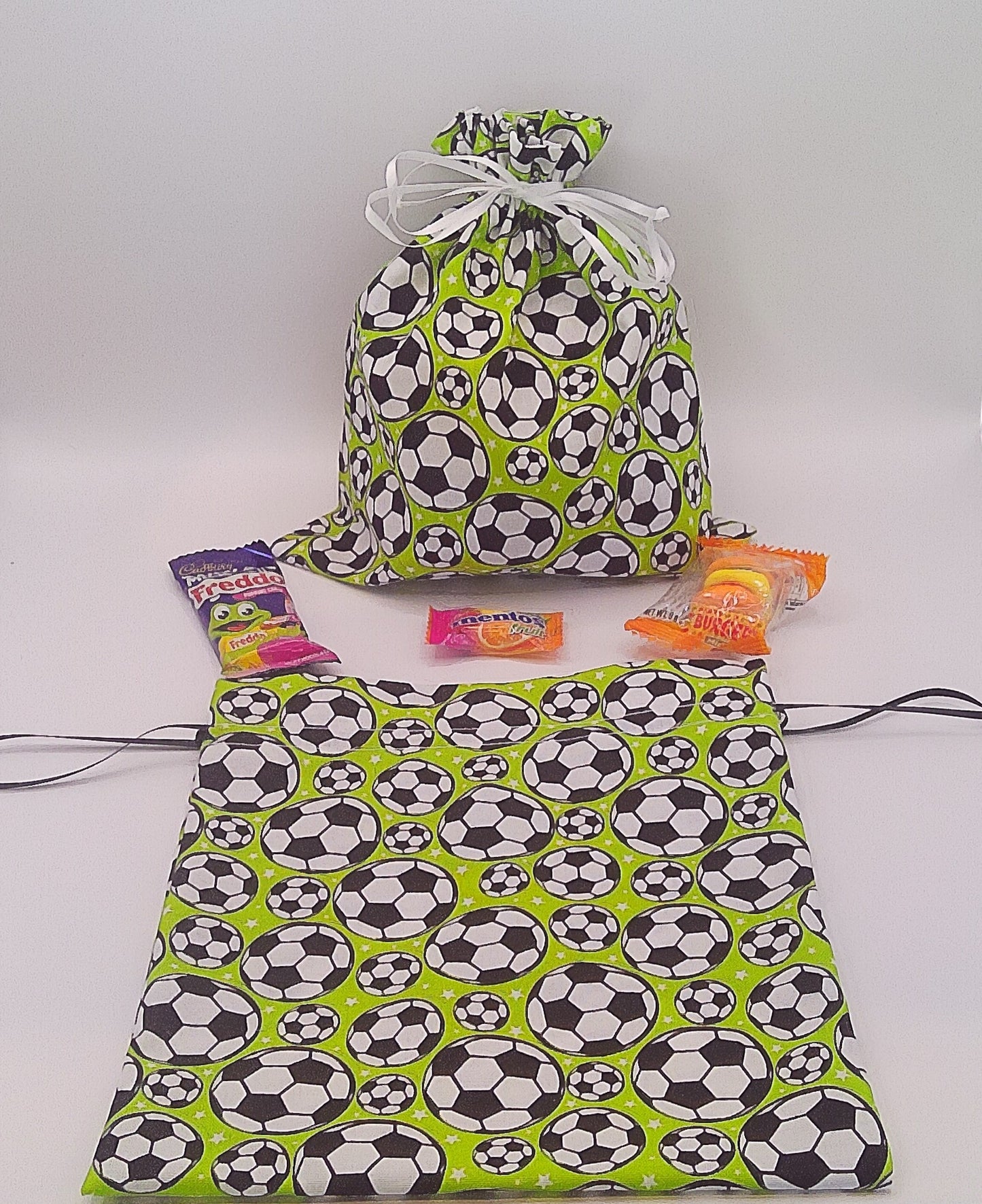 Soccer material drawstring party favour bags