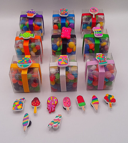 Lolly shoe charms with clear box of lollies