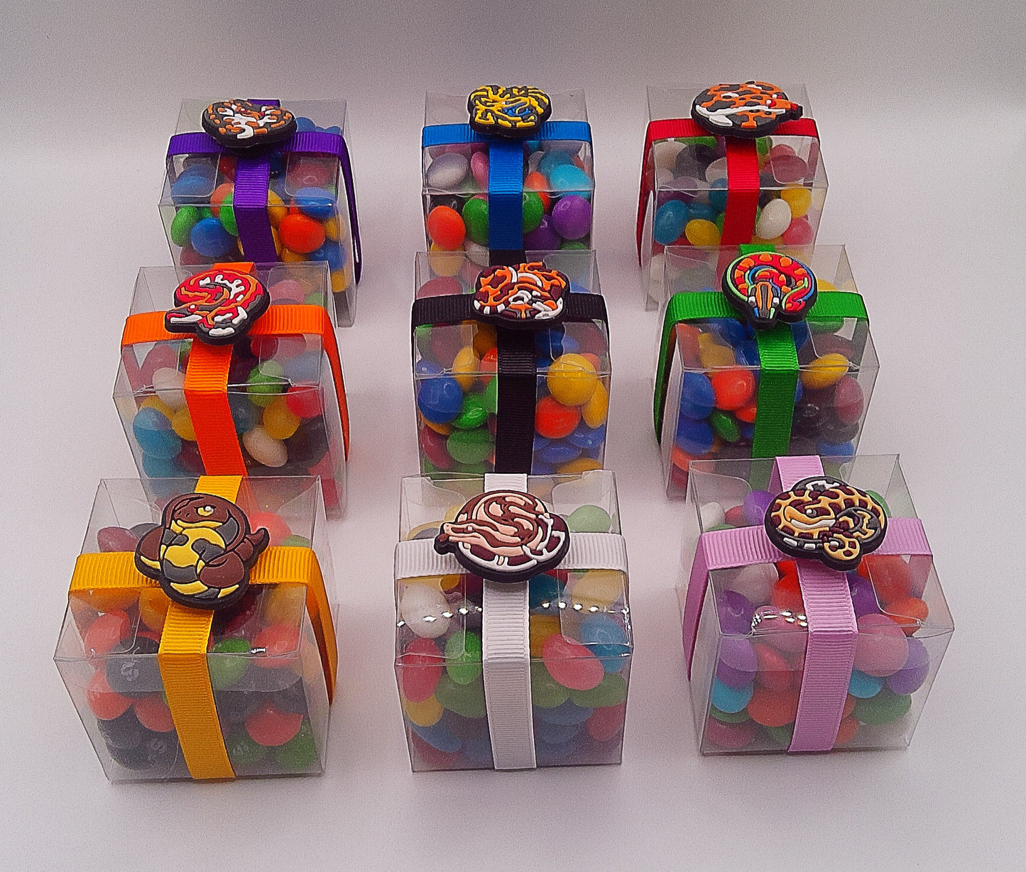 Snake shoe charm with clear box of lollies