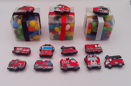 Fire truck shoe charm with clear box of lollies