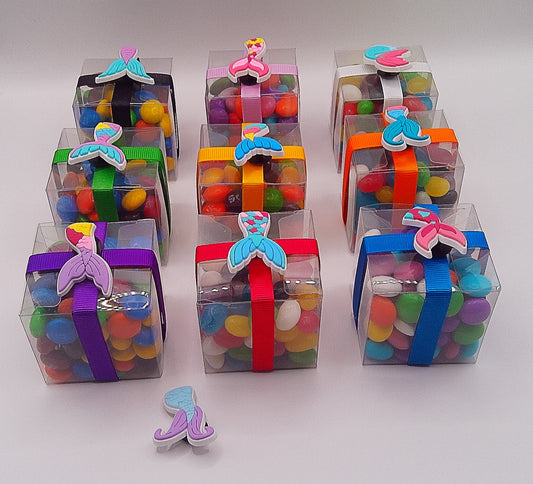 Mermaid tail shoe charm with clear box of lollies