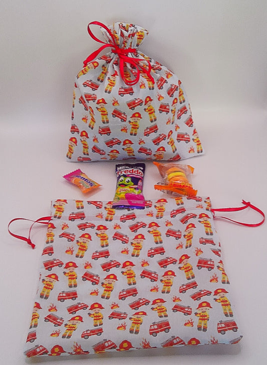Fireman & Fire Engine Material Drawstring Party Favour Bags