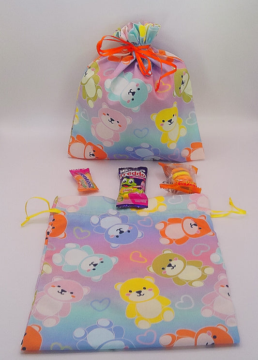 Teddy Bears Colourful Material Drawstring Party Favour Bags