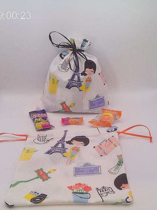 Paris material drawstring party favour bags