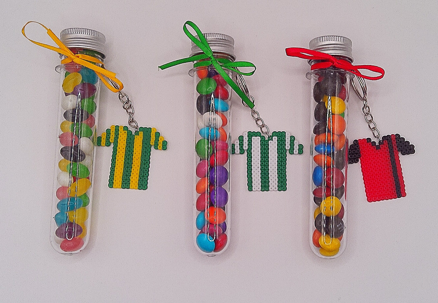 Football/Soccer custom made jersey keychains with tube of lollies