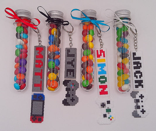Personalised Gaming keychain with tube of lollies