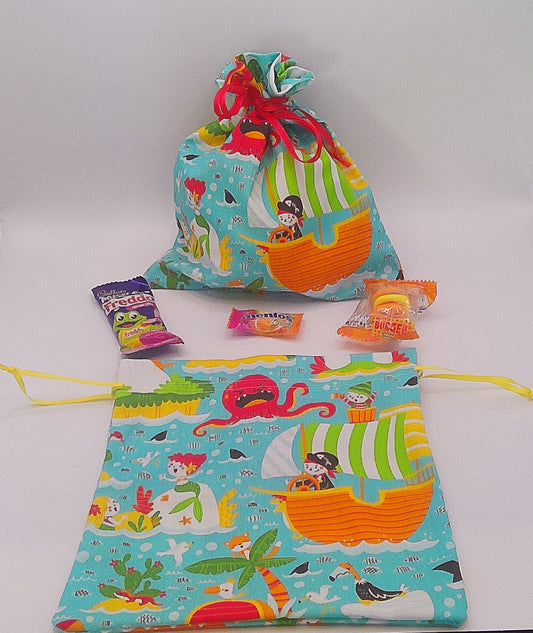 Pirate material drawstring party favour bags