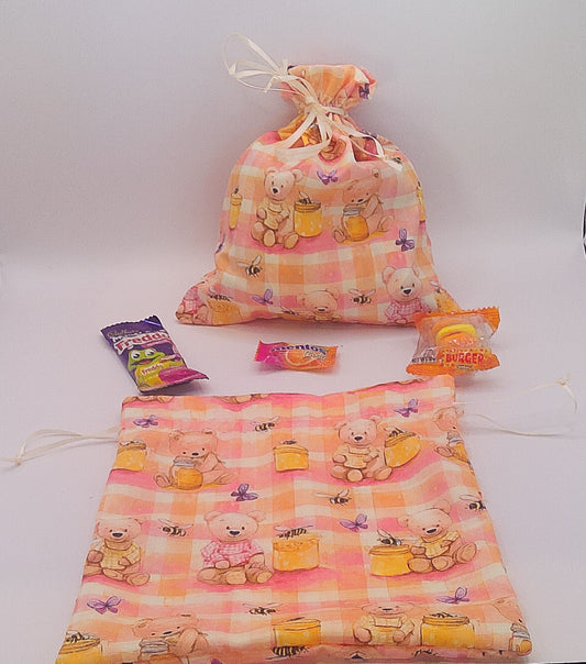 Teddy bears with honey material drawsting party bags