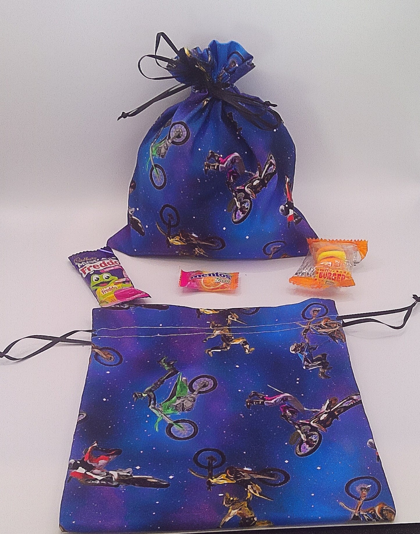 Motorcycle material drawstring party favour bags