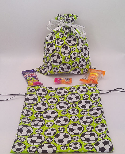 Soccer material drawstring party favour bags